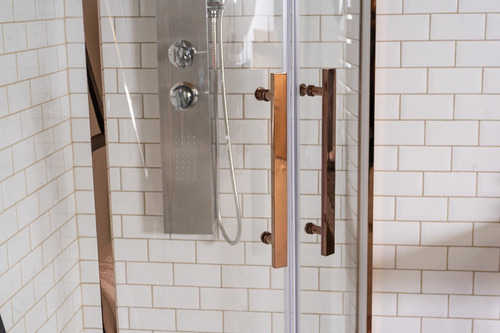Box De Ducha Mampara Gorena Cuzco 90cm Cabina Curva S/base Armazón Rose Gold Panel Transparente
