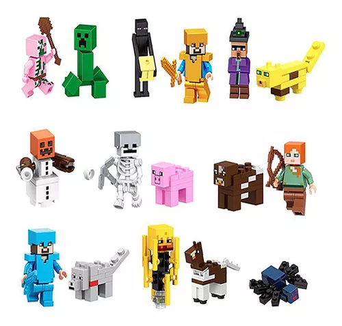 Kit 16 Bonecos Minifigures Blocos De Montar Minecraft Top em