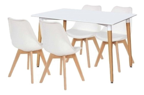 Mesa Eames 1.20x0.80 Blanca + 4 Sillas Tulip Tapizado