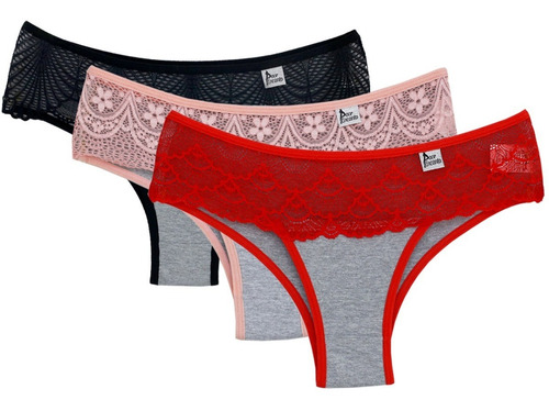 Kit Com 10 Tangas Mescla De Algodão Com Renda 