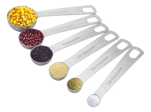 Juego De Cucharas Medidoras De Metal De Acero Inoxidable, 6