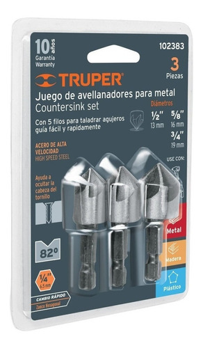 Juego De 3 Brocas Avellanadores Hss Truper 102383