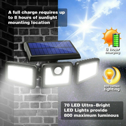Imagen 3 de 5 de Luz Solar Foco Triple Cabezal Con Sensor De Movimientos/f226
