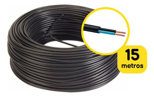 Fio Cabo Flexível Pp 2 Vias 1,5mm Extensão Rolo 15 Metros Cor da cobertura Preto