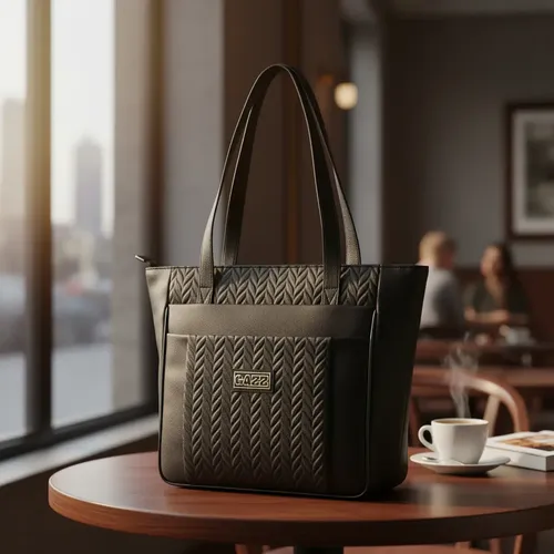 Bolsa Feminina Tote Grande Couro Sintético Matelassê Bolsos Cor Preto Desenho Do Tecido Florido