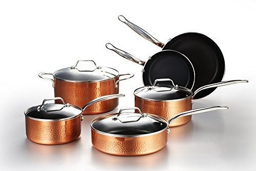 Cooksmark 10 Piece Hammered Copper Cookware Set With Nonstic