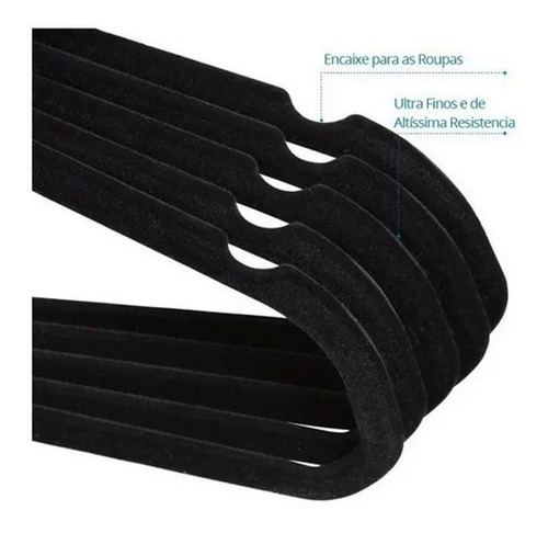Imagem 3 de 6 de Kit 100 Cabides De Veludo Slim Antideslizante Para Roupas