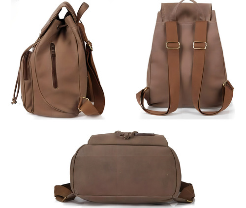 Go-done - Mini Bolsos De Nilón Para Damas Kakhi Color Marrón Correa De Hombro Marrón Oscuro Diseño De La Tela Liso