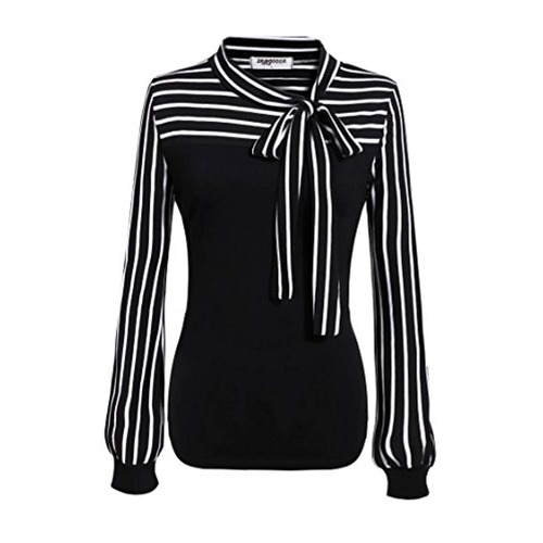 Blusa Mujer Oficina Lazo Cuello Manga Larga Top Trabajo