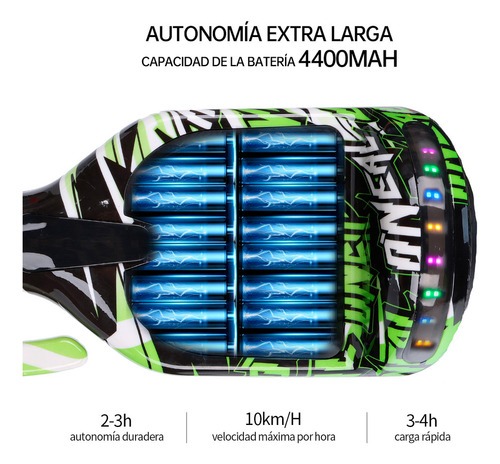 Hoverboard Patineta Eléctrica Bluetooth Luces Led Música Color Verde Modelo 07