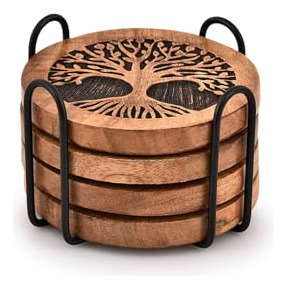 Juego De 4 Posavasos Kimona Hechos A Mano, Redondos De Mader
