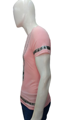 Imagen 3 de 6 de Playera Hombre Calaveras Cadenas Plateada Pedreria Slimfit