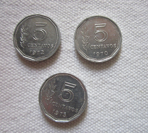 3 Monedas Antiguas Argentina 5 Centavos 1970 1972 1973