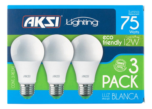 Pack De 3 Focos Led A19 Línea Eco Aksi De 12w