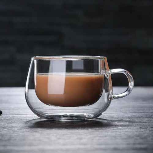 Imagen 3 de 5 de 2 Tazas De Vidrio Doble Pared Aislamiento C/ Asa Café Té Csp