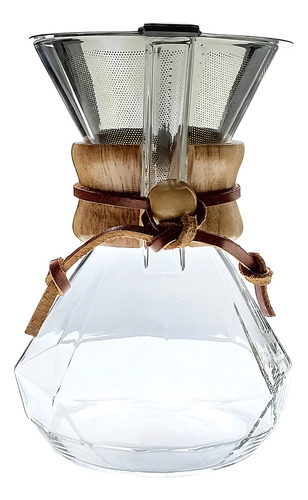 Passador De Café Vidro E Coador Inox 400ml Alça Madeira Cor Moca 0