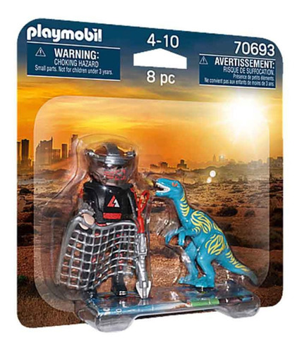 Duo Pack Figura Dinosaurio Velociraptor Y Saqueado