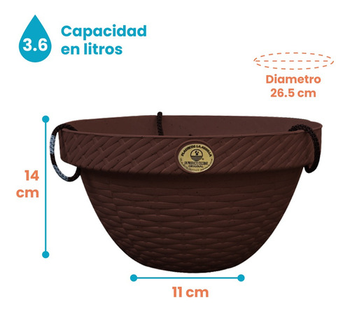 Kit 2 Macetas Colgantes Plástico Tipo Rattan Exteriores 3.6l