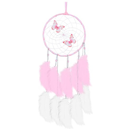 Dream Catcher De Mariposas Rosadas Hecho Mano Plumas Co...