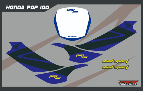 Kit De Calcos Hona Pop 100 Azul Hrc Dual Sport