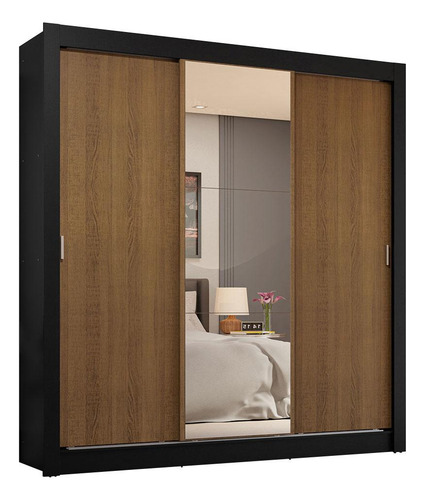 Ropero Closet Madesa 3 Puertas 1 Espejo Nm 04 Color Negro/Rustic