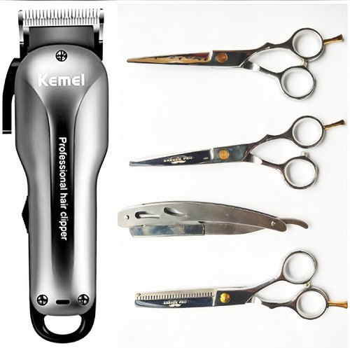 Maquina De Cortar Cabelo Kemei 2603 + Kit Tesouras