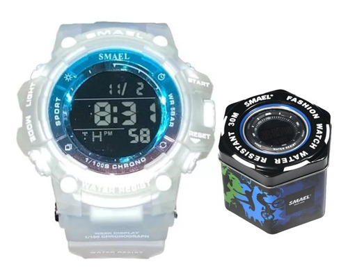 Reloj Deportivo Smael 8046 Blanco Traslucido Cronometro 50m