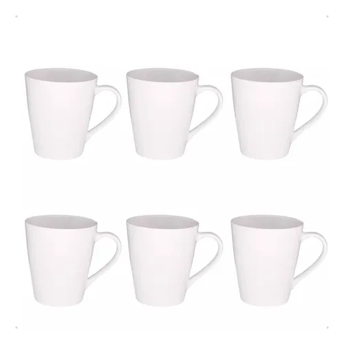 Kit 6 Caneca Porcelana 290ml 1° Linha Branco Leite Café Chá