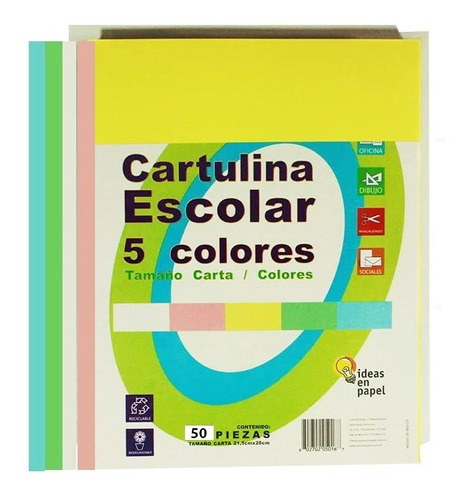 Cartulina 5 Colores Pastel Tamaño Carta 50 Hojas