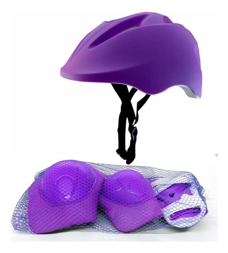 Kit Casco Infantil Para Patines Bicicleta Skate Color Casco Pilar Violeta Talla Unitalla