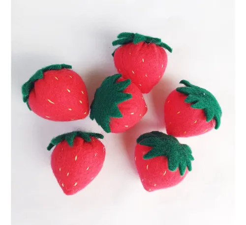 Set De 6 Frutillas De Tela / Comidita De Tela De Juguete