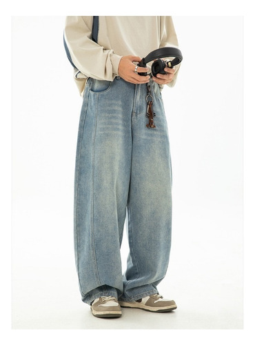 Pantalones Vaqueros Retro Lavados Pantalones Anchos Sueltos