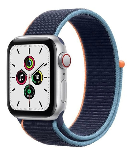 Apple Watch SE (GPS + Cellular, 40mm) - Caixa de alumínio prata - Pulseira náilon trançado Marinho-escuro