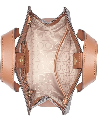 Bolsa Calvin Klein Margot Textured Logo Emboss Tote Relive Café Geométrico Oro Café Claro