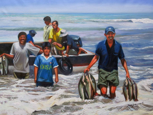 Pescadores - Pintura Al Óleo (sedamanos Art)