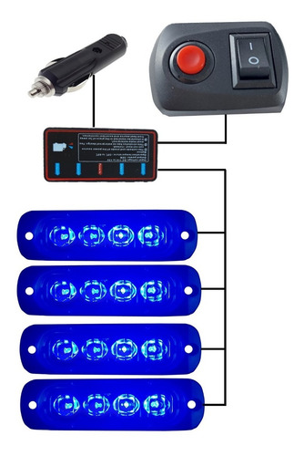 4 Barras Led Estrobo Azul Con Control Y Modulo Inteligente