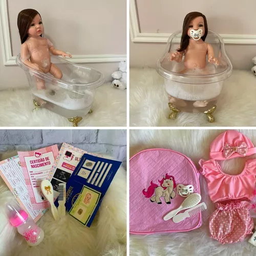 Boneca Bebê Menina Reborn Silicone Pode Molhar Kit Itens