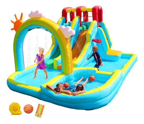 Wellfuntime Parque Inflable De Doble Tobogan De Agua Con Sop