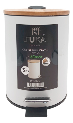 Cesto Tacho Basura Pedal Cierre Soft Acero Inox 3l Suka Hsk Color Blanco