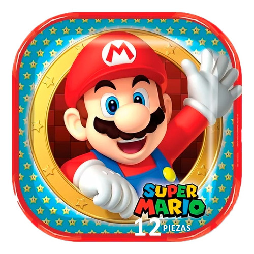 Super Mario Bros Plato Cuadrado Comida 12 Piezas - Marbros9