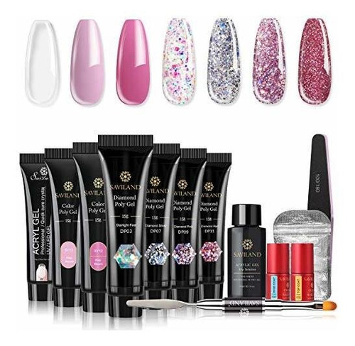 Saviland Poly For Nail Gel Kit Â Glitter Poly Nails...