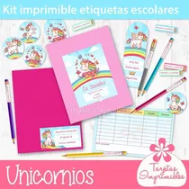 Comprar Set Etiquetas Escolares Imprimible Texto Editable Unicornio