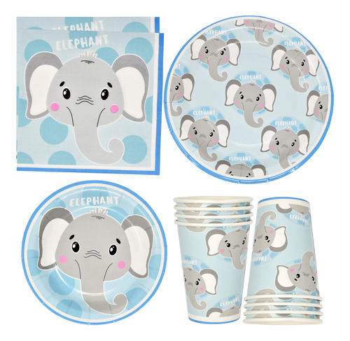 Grey Elephant Party Supplies Juego De Vajilla De 24 Platos D