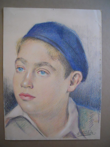 Manuel Yturbide Dibujo Lapiz De Color Niño Con Gorro