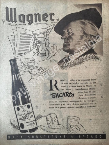 Cartel Publicitario Retro Ron Bacardi 1947 Wagner