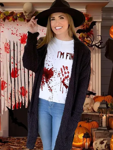 I'm Fine Bloody Shirt Blood Bloodstained Splatter Halloween Tshirt Blood Stain Hand Shirt Sarcastic Humor Saying Tee Shirts A-white Xl