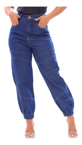 Calça Feminina Jogger Jeans Destroyed Cintura Alta Com Cinto