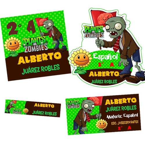 2x1 Etiquetas Escolares Plantas Vs Zombies Y Polinesios