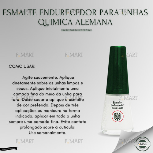 Nail Hardener Quimica Alemã Base Unhas Fracas Fortalecedora Cor Sem Cor