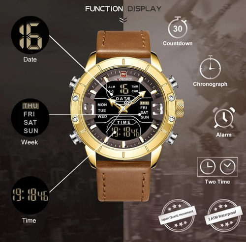 Relógio Masculino Naviforce 9153l Pulseira Couro Digital